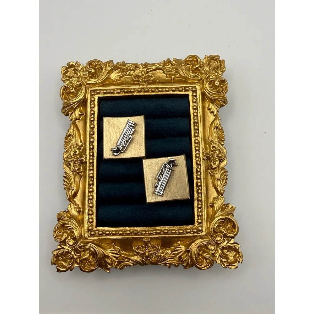 Swank Cufflinks OS Vintage Gold Silver Golf Bag Sports Preppy Country Club Retro